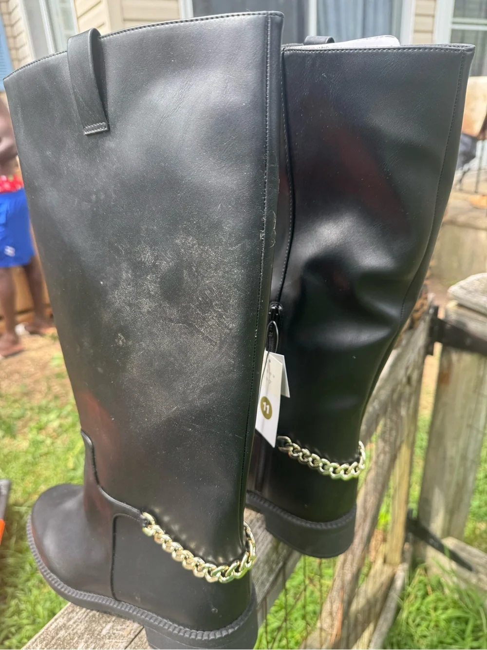 Women’s Black Over-the-Knee Boots with Chain Accent